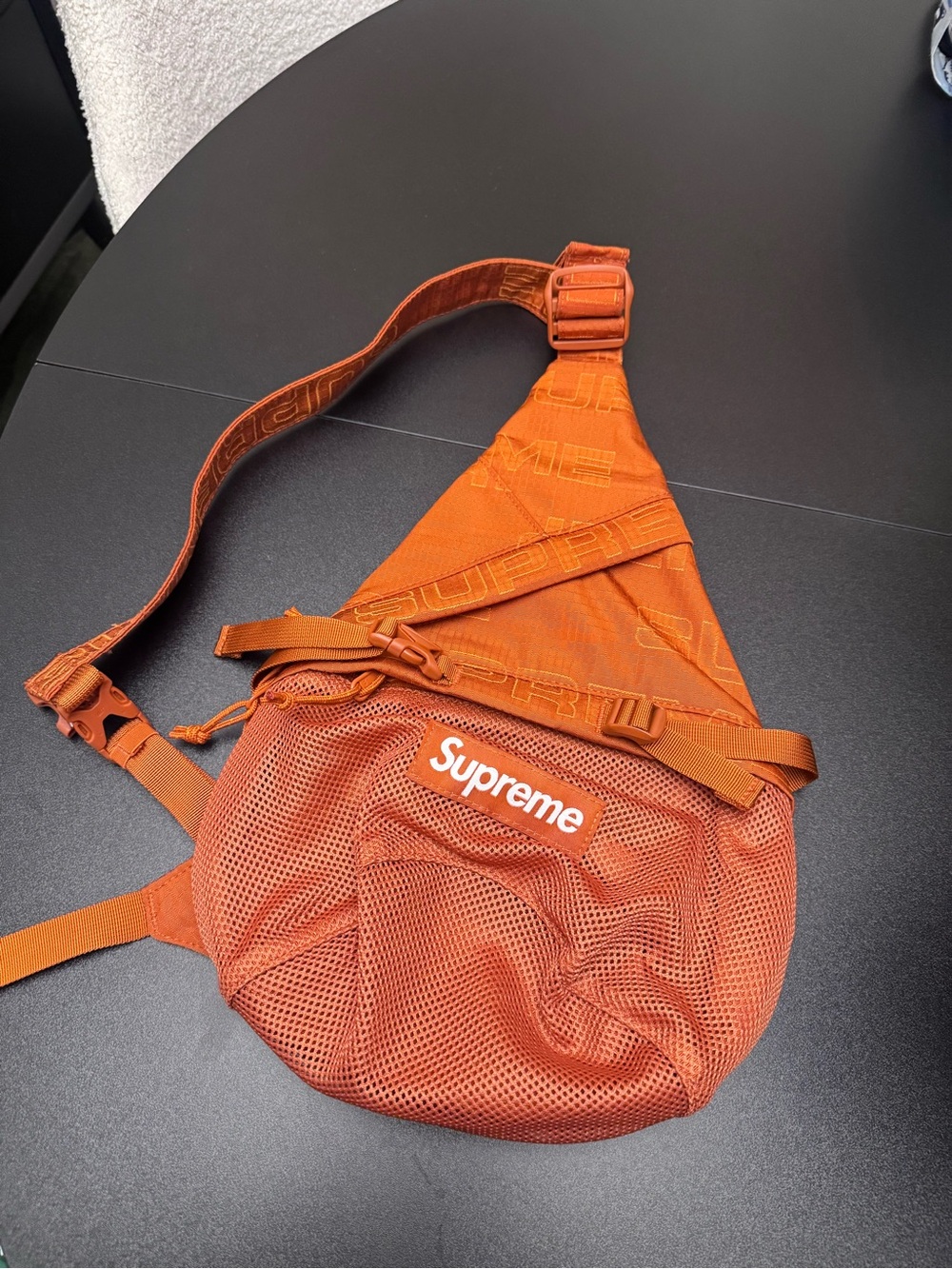 Supreme Orange Mesh Sling Bag with Logo